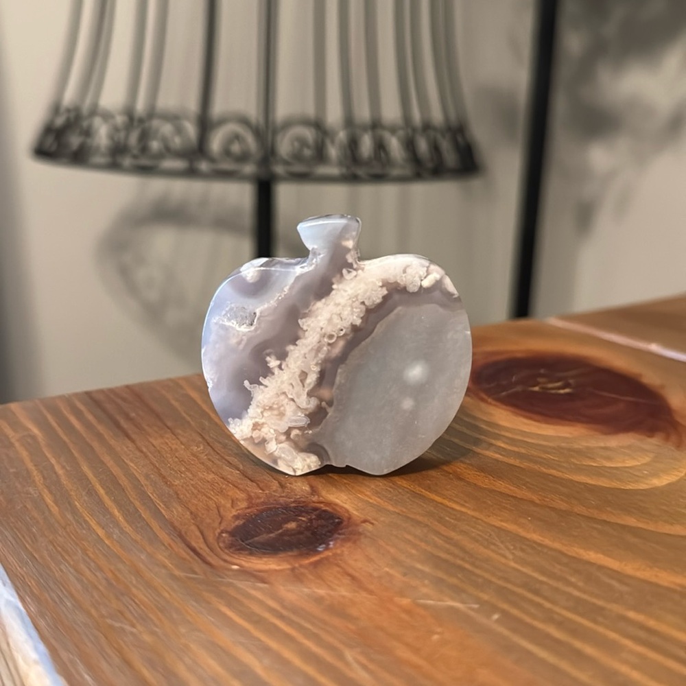 Druzy Agate Stone Carved Apple